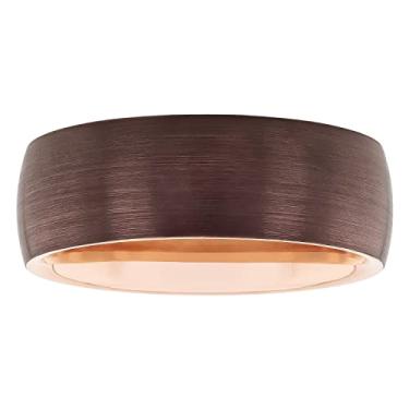 Imagem de STEEL NATION JEWELRY Aliança de casamento masculina de carboneto de tântalo 8 mm com acabamento escovado com interior em tom de ouro rosa - Tamanho 8-1/2, Metal, Sem pedra preciosa