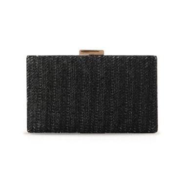 Imagem de GOKTOW Bolsa clutch de palha Raffia Rattan Summer Woven Beach Handbags for Women Vacation Travel 2024, Preto, 7.87 x 1.57 x 4.92 inches