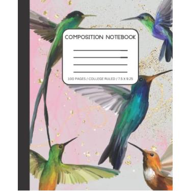 Imagem de Caderno de composição pautado na faculdade: ilustração de beija-flor aquarela | Diário de estética bonito para meninas, adolescentes, mulheres