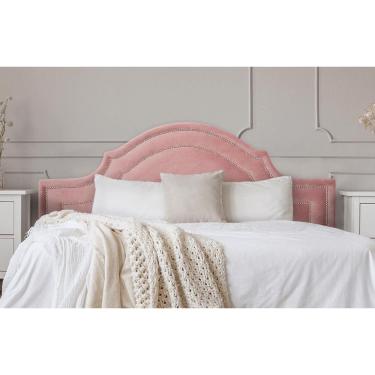 Imagem de Cabeceira Casal Provençal Dupla 140x60 Veludo Rosê - Prata