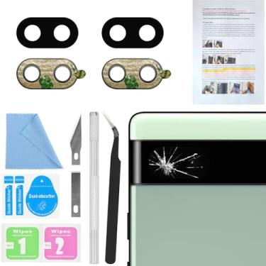 Imagem de 2 peças para substituição de vidro de lente traseira da câmera traseira ASDAWN para Google Pixel 6a com adesivo pré-instalado, kit de vidro de lente de câmera traseira Pixel 6a de 6,1 polegadas com