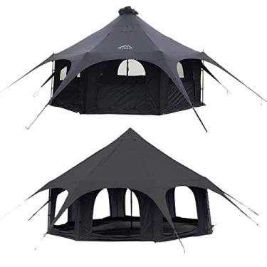Imagem de Kanggogo Sino de barraca de lona de algodão 5M – Yurts com conector de fogão, 5 m x altura 9 m, respirável e à prova de vento, glamping para acampamento familiar de 6/8/10 pessoas (8 a 10 pessoas)