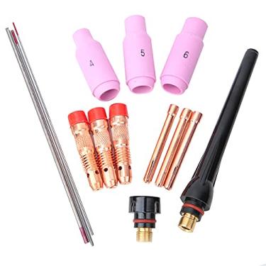 Imagem de Kit Tocha de Soldagem Tig Ak2 Pinça Copo Tampa Tungstênio 040in ~ 3/32in 17/18/26 Tocha Cerâmica Bico Soldadores Peças (14 unidades)