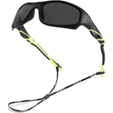 Imagem de LIU·WEN Óculos de sol polarizados de beisebol esportivo infantil – Tons flexíveis para meninos e meninas de 4 a 12 anos, Lente A9 verde/cinza, Medium