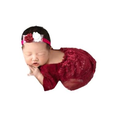 Imagem de CUTEBBPHOTO Roupas de fotografia para recém-nascidos, vestido tutu com foto de bebê, macacão para sessão de fotos para recém-nascidos, roupa de renda, Vermelho 3, 0-3 Meses