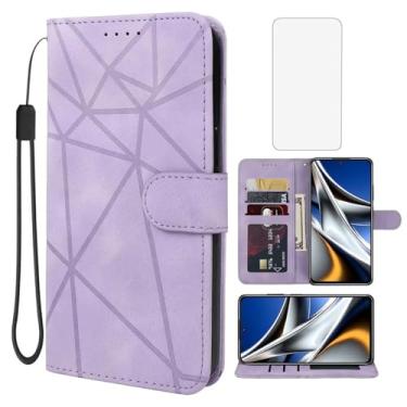 Imagem de Wanyuexes Capa para Poco X4 Pro 5G, capa carteira 2201116PG com protetor de tela de vidro temperado, sensação de pele PU flip fólio suporte para cartão de crédito suporte para celular Xiaomi Poco X4