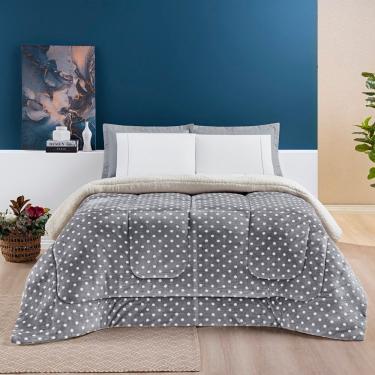 Imagem de Coberdrom Estampado Sherpa e Flannel Petit Poá King 01 Peça Manta Alta 150g - Cinza