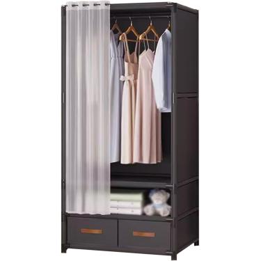 Imagem de Armário de guarda-roupa pequeno, armação de ferro, armário com gavetas, armário autônomo, economia de espaço para armário de casaco, preto, d