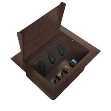 Imagem de Caixa Com 3 Tomada 20A Marrom +4 Keystone - Elétrica Multiplug Embutir