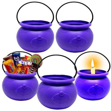 Imagem de 5 Mini Caldeirão Bruxas Festa Roxo Halloween Decoração e Porta Doces -