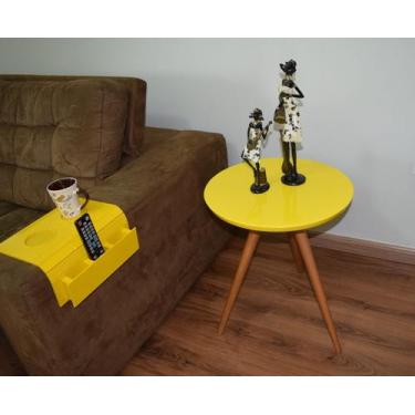 Imagem de Mesa Lateral Tampo Laqueado Para Sala Tampo 50 cm Tripé Pés Palito - A