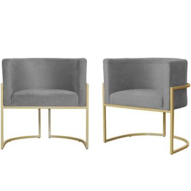 Imagem de Kit 2 Poltronas Decorativa Luana Suede Cinza Base Dourada Ms Decor - M