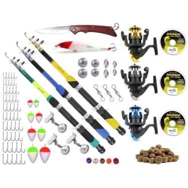 Imagem de Kit De Pesca Completo 3 Varas Telescópicas e 3 Molinetes + Acessórios 