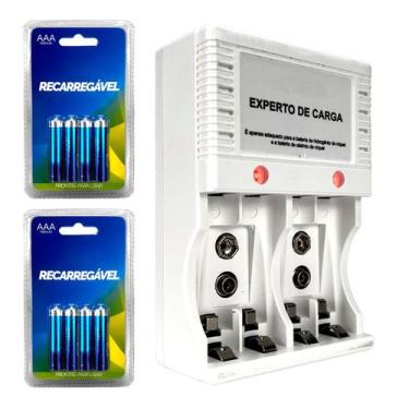 Imagem de Carregador De Pilhas Kit Com 8 Pilhas Recarregavel AAA - Blisco, Branc