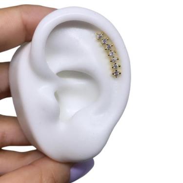 Imagem de Piercing Orelha Cluster Mini Zircônias Folheado Ouro Amarelo e Branco 