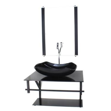 Imagem de Gabinete de vidro para banheiro 60cm ap cuba abaulada  preto full com 