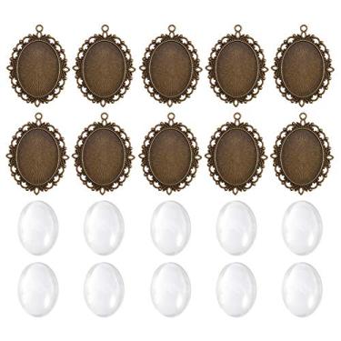 Imagem de Bandejas ovais planas PH PandaHall com azulejos de cúpula de vidro Cabochon Clear Cameo, Antique Bronze Oval - 10 Sets, Tray: 40x30mm