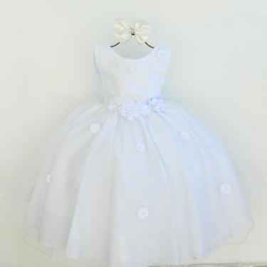 Imagem de Vestido Infantil Branco Daminha Noivinha Batizado E Tiara - Pingo de G