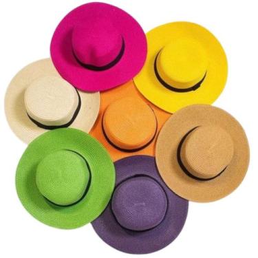 Imagem de Kit  5 Chapéus Paris de Praia Com Faixa Colorido Palha Sintética com F