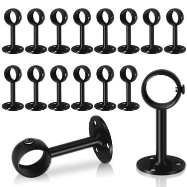 Imagem de TOKPLNU Suporte de varão de cortina de teto, ganchos de varão de cortina resistentes para parede, aço inoxidável, pacote com 16 varões pretos para cortinas de teto cabides para postes drapeados de 3,8