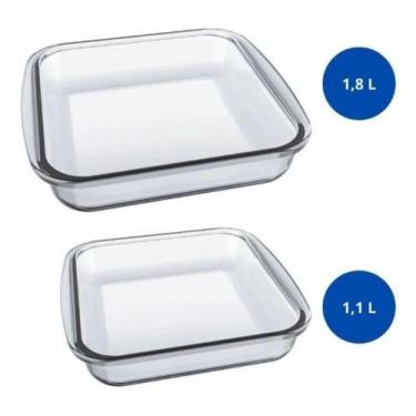 Imagem de Conjunto jogo Marinex Quadradas 2 peças Travessas Pirex Assadeira 1,8L