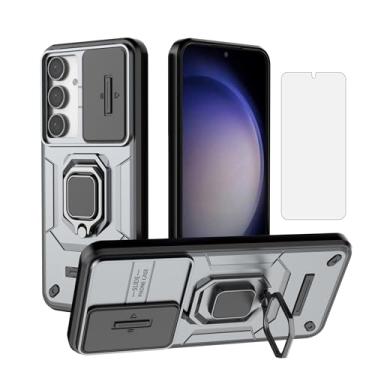 Imagem de Asuwish Capa de telefone para Samsung Galaxy S24 FE 5G com capa de câmera deslizante de vidro temperado protetor de tela suporte de anel suporte robusto fino protetor de grau militar celular S 24 EF
