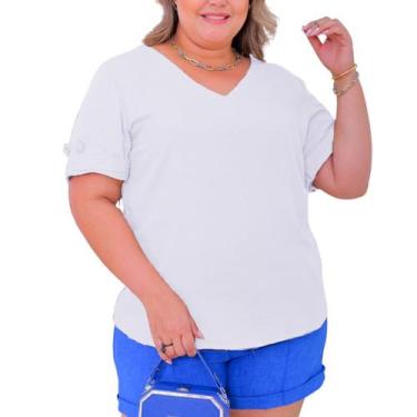 Imagem de Blusa Social Plus Size Feminina Camisa Manga Curta Botões Viscolinho -