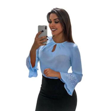 Imagem de Blusa moda evangélica plus size manga 3/4 barata sku: bmlp10 - R.S MOD