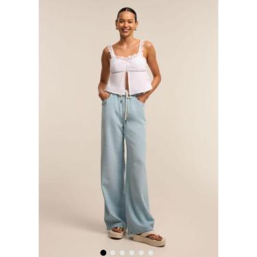 Imagem de Calça Wide Leg em Jeans Pantalona com Cordão-Feminino