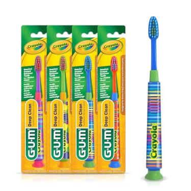 Imagem de GUM Escova de dentes infantil Crayola Deep Clean, escova de dentes extra macia para crianças, base com ventosa, idades a partir de 4 anos, 1 unidade (pacote com 4)