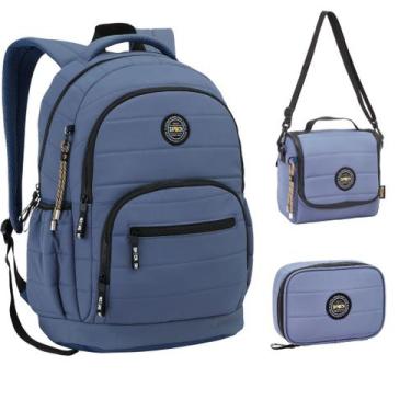 Imagem de Kit Mochila Lancheira Estojo Masculina Para Notebook - Seanite, Azul
