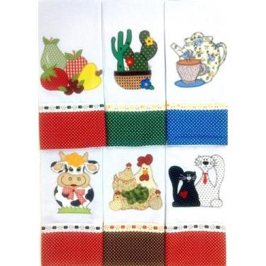 Imagem de Kit 6 Panos De Prato Bordado Patchwork Com Bainha E Barrado - INGRID B