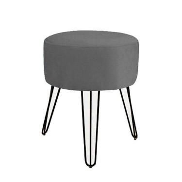 Imagem de Puff Puf Banqueta Redonda Sala,Quarto, Cinza Pés Preto