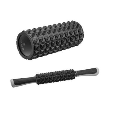 Imagem de Kit Rolo e Bastão de Massagem e Liberação Miofascial Preto Pilates Yog