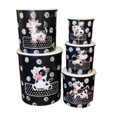 Imagem de Conjunto 5 pecas/potes/vasilhas para mantimentos plastico - RDR, Preto