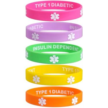 Imagem de Max Petals Pulseiras de silicone com privacidade melhorada para diabéticos dependentes de insulina tipo 1, cores divertidas, pacote com 5, Medium, Borracha, Sem Pedra Preciosa
