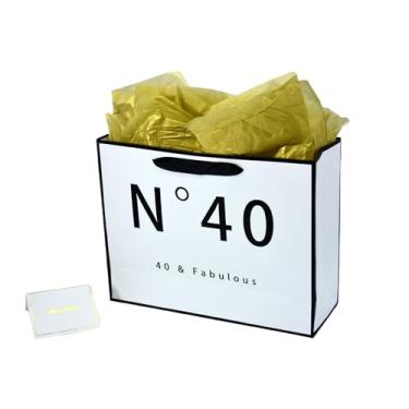 Imagem de JUNESHE Bolsa de presente de aniversário de 40 anos grande para homens e mulheres, bolsa de presente branca e preta com papel de seda dourado, novidade para lembrancinhas de festa de 40 anos, ideia de