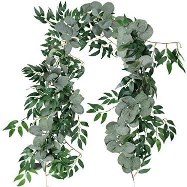 Imagem de Supla 2 Separate 1.8m L/Pcs Faux Silver Dollar Eucalyptus and Willow Vines Twigs Leaves Garland String Wedding Arch Swag Backdrop Garland Doorways Greenery Garland Table Runner Garland Indoor Outdoor