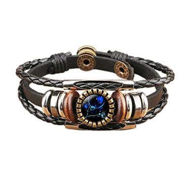 Imagem de COLORFUL BLING 12 pulseiras de couro da constelação do zodíaco, corda trançada multicamadas, cristal de vidro, punho tecido à mão para mulheres e homens, joias punk rock, 7 9 inch, Couro Vidro Cristal