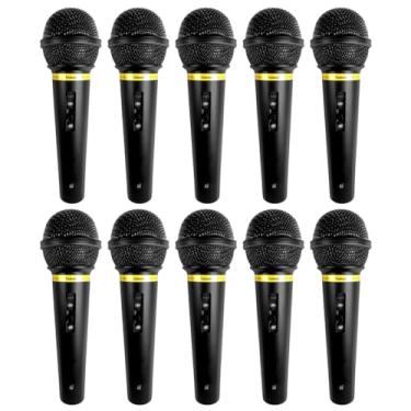 Imagem de Kit com 10 Microfones com Fio Dinâmicos Profissionais Pretos Eventos Igrejas Karaokê e Shows