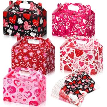 Imagem de Containlol Pacote com 30 caixas de presente de Dia dos Namorados, rosa, vermelho, preto, coração, estampas, papelão, empena, dia dos namorados, para guloseimas, padaria, cupcake, doces, lembrancinhas,