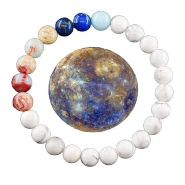 Imagem de A-yeite Pulseira Planeta Sistema Solar Feito à Mão 8 mm Pedra Natural Pulseira Universo Galáxia Oito Planetas Joias Guardião para Mulheres Homens, Adjustable, Pedra, Sem Pedra Preciosa