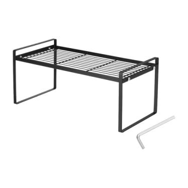 Imagem de PATIKIL Prateleiras organizadoras de armário de cozinha, prateleiras de armário empilháveis, organizador de balcão para despensa, quarto, escritório, L16,5 cm L 8,7 cm A18 cm, preto