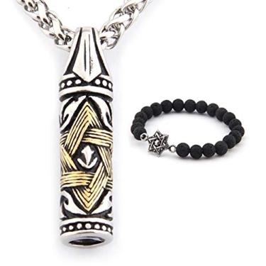 Imagem de GUNGNEER David Star Mezuzá colar de aço inoxidável com pingente de Jerusalém religioso joia judaica masculina e feminina
