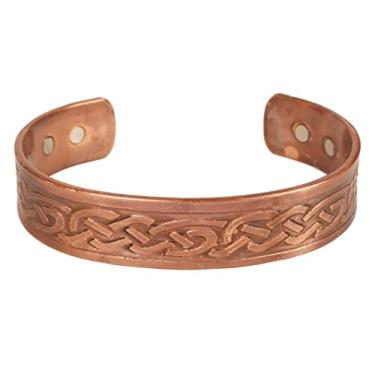 Imagem de Pulseira magnética de cobre feita à mão Touchstone. Forjado à mão com manguito gravado em estilo tibetano sólido e de alto calibre, joias de cobre puro para mulheres e homens. Design Celta Mágico.