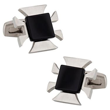 Imagem de Abotoaduras de ônix e aço inoxidável com acabamento fosco e caixa de apresentação Cuff-Daddy