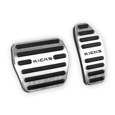 Imagem de LEXLEY 2 peças de pastilhas de pedal de freio a gás de alumínio antiderrapantes, capas de pedal de acelerador automático sem perfuração apenas para Nissan 2018-2024 Kicks-prata