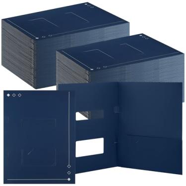 Imagem de Marspark Pastas de declaração de imposto de 50 unidades com janelas duplas, pastas fiscais azul marinho de 21 x 28 cm com abas laterais de grampo organizador de documentos fiscais de bolso direito