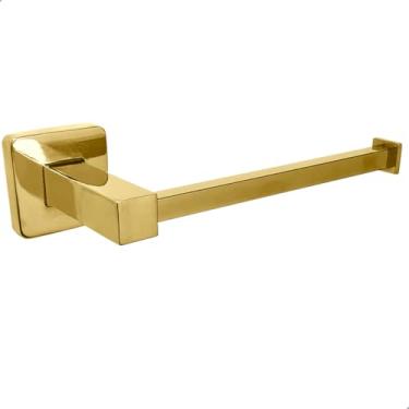 Imagem de Dona D Cor, Porta Papel Higiênico Dourado Aço Inox 304 Papeleira De Banheiro Metal Inox Suporte De Parede Lavabo Acessorio Quadrado Gold Brilhoso Luxo