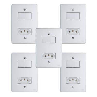 Imagem de Kit Conjunto Interruptor 4x2 | 1 Tecla Simples 10A + 1 Tomada 10A 250V 5 peças